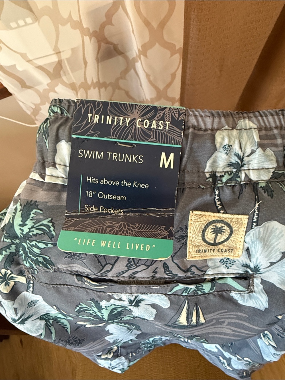 Trinity Coast Men’s Blue Floral Swim Trunks - Picture 2 of 3